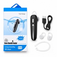 D10 Wireless Bluetooth Headset Single Ear Bluetooth Earphone HD Voice Work with all type mobile phon