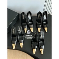 Sanit Laure YSL24 - Gold Square Toe High Heels & Sandals | Saint Laurent Women's Patent Leather & Me