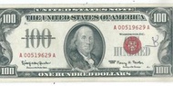 美鈔 美金 美國 US$100 Prefix AA 1966年 紅印