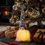 Moon Hand-sewn Christmas Gnome, Plush Beard Doll with Soft Warm LED Light, Retro Gray Nordic Ornamen
