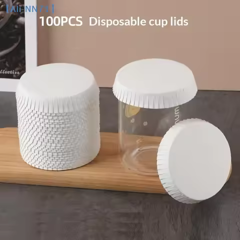 100PCs Disposable Glass Cup Paper Lid Drinking Coffee Tea Cup Paper Cover For Hotel Cafe Restaurant【