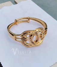 [VJ]Bangle "CC" Gold/Mix Rhodium D:6cmx6cm 999.9 Bangkok Gold Plated Adjustable Bangles {Gelang Chan