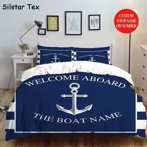 Tex Nautical Duvet Cover Sets With Custom Name Euro Bedding Blue Anchor bed linen Twin Queen King Si