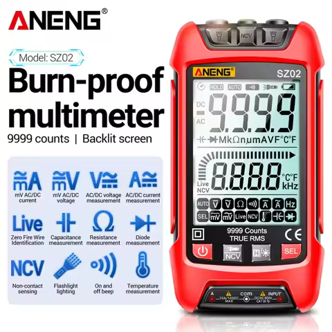 ANENG SZ02 Digital Multimeter Transistor Smart Testers 9999 Counts True RMS Auto Electrical Capacita