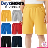 Kids 1-9Y Summer Cotton Shorts For Boys Solid Color With Pocket Elastic Waist Breathable Comfortable