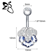 1 cái thép không gỉ Mặt dây chuyền bướm lỗ rốn khuyên pha lê rốn bụng Nhẫn hướng dương dangle khuyên