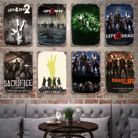 Left 4 Dead 2 Video Game Decor Poster Vintage Tin Sign Metal Sign Decorative Plaque for Pub Bar Man 