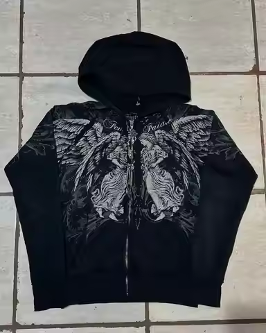 Affliction Fashion Hoodie Street Gothic Skull Oversize Zipper Hoodie Men Women Hip Hop Casual Sweats