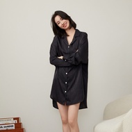 ชุดนอนเดรส Black ariel striped dress pajamas (premium silk satin)