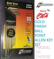 BONDHUS USA GOLD PLATED BALLPOINT HEX ALLEN KEY SET L WRENCH HEXAGON BALL POINT DRIVER SET CWH TOOLS