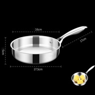 16cm/20cm Frying Pan Stainless Steel Frying Pan Non Coated Flat Bottom Pan Household Cooking Steak O