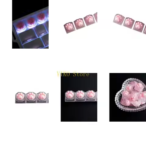 K32C Cats Paws Print Keycap Set, 4 Clear Keyboard Accent Units, Light Ready for Typing