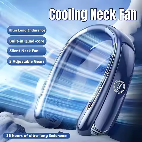 New 15000mAh Portable Neck Fan Smart Digital Display USB Rechargeable Outdoors Bladeless Silent Cool