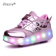 GRAZIAเรืองแสงรองเท้าผ้าใบกับล้อรองเท้ามีล้อลูกกลิ้งรองเท้าไฟLedเด็กๆผู้หญิงเด็กสว่างขึ้นส่องสว่าง