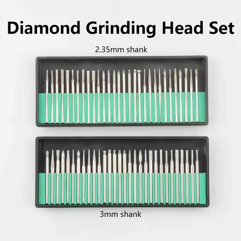30pcs Electroplated Diamond Burr Set 3mm & 2.35mm Shank Diamond Grinding Needles Assorted Rotary Too
