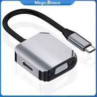 MegaChoice【Fast Delivery】2 In 1 USB C To HD Multimedia Interface VGA Adapter 4K HD Cable Multi Monitor Adapter For Laptop Flash Drive PC