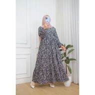 Dress Crinkle Motif / Midi Dress Crinkle Motif Bunga / Gamis Crinkle