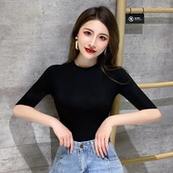 Black Modal Half-Sleeved t-Shirt Women Slim-Fit Half-Sleeved All-Match Slimmer Look Bottoming Shirt 