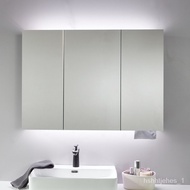 Wall-Mounted Alumimum Bathroom Mirror Cabinet Heightening AccessoriesLEDLight Bathroom Three-Door Mirror Box Bathroom Mi