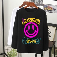  SWAG smiley face 100% COTTON T-SHIRT LENGAN PANJANG 3XL/Baju Fashion lelaki perempuan/Oversize/Plus Size Tee