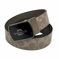 [全新] COACH 男款3.5cm寬版皮帶(黑釦方頭-LOGO灰)