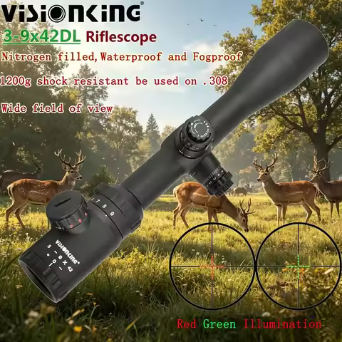Visionking Wide View 3-9x42 Hunting Riflescope Lightweight 0.25MOA Mil-dot Illuminated Target Tactic