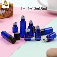 (50pieces/lot)1ML 2ML 3ML 5ML Blue Small Roll on Bottle with Stainless Steel roller Mini Glass Essen