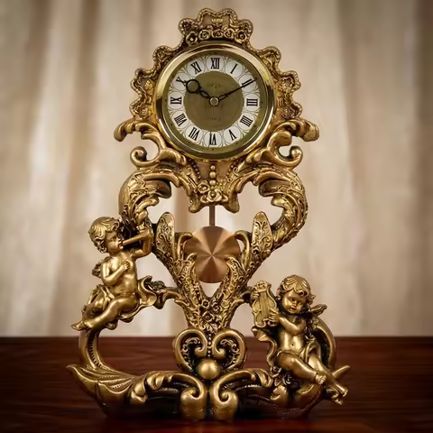 Golden Statue Musical Theme Living-room Decoration Vintage Table Clock Pendulum Clocks Quarts Needle
