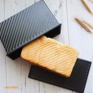 CHEFMADE Black Loaf Pan Nonstick Corrugated Rectangle Toast Box With Sliding Lid Baking Mold WK9287