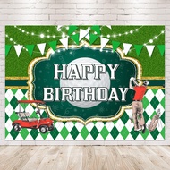 Newsely Golf Happy Birthday Backdrop 7Wx5H Photography Sports Theme Green Grass Pattern Flags Plant 