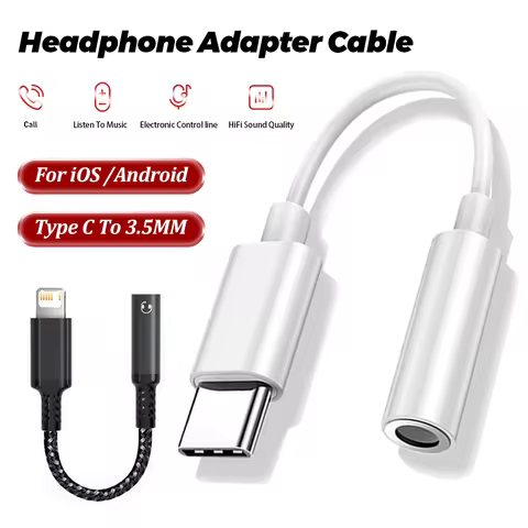 Type C To 3.5mm Jack Audio Adapter Lighting To 3.5 Headphone Aux Cable For IOS iPhone 17 16 15 14 Sa