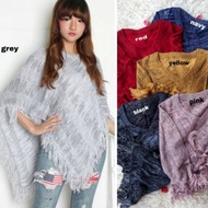 ponco sweater baju wanita outer rumbai knit rajut blouse cardigan
