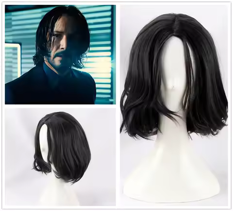 John Wick Cosplay Wig Black Short Wigs with Wig Cap Women Man Daily Cosplay Party Heat Resistant Fib
