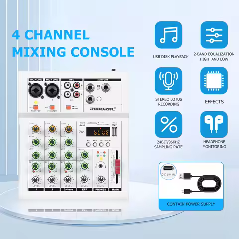 Mixer Audio 4 Channel Recording And Mixing Controller, Mini Portable Audio Interface, Suitable For L
