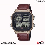 Casio AE-1200WHL AE-1200WHL-5AV 10-Year Battery Life Brown Leather Band Men Watch Jam Tangan Lelaki