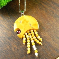 簡潔設計 玉墜 水母 印尼黃玉髓+黃玉珠+紅石榴珠