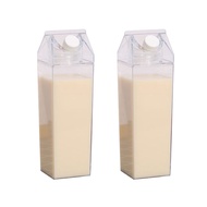 2 Pack Milk Carton Water Bottle, 34oz/1000ml Clear Plastic Milk Box Water Bottle, Portable Square Ju