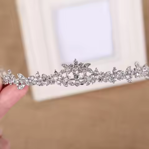 Luxury Silver Plated Pearl Crown Crystal Tiaras Rhinestone Hair Ornament Head Wedding Princess Hairb