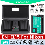 PALO 2500mAh EN-EL15 ENEL15 EN EL15C Battery + LCD Smart Multifunction Box Charger For Nikon D500 D600 D610 D750 D800 D800E D810 D810A D7000 D7100 D7200 Camera