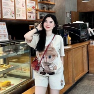 New arrivals 8093 mall quality women's causal plain print cotton terno shorts(T-shirts+shorts)