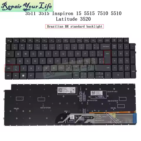 Turkish PT-BR Brazil Backlit Keyboard for Dell Inspiron 15 3510 P112F, 3511 3515 3525 5510 P106F, 55