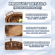 Rattan Weaving Serving Tray Wicker Woven Bread Basket Handles Dinner Parties Coffee Table Breakfast