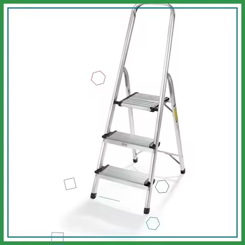 Ultralight 3-Step Aluminum Folding Stool, 52.5" Tall, Non-Skid Treads, Max Load 225 lbs