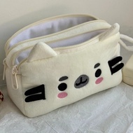 Plush chubby cat dozing off, cute cartoon cat pencil case, student storage bag, stationery box