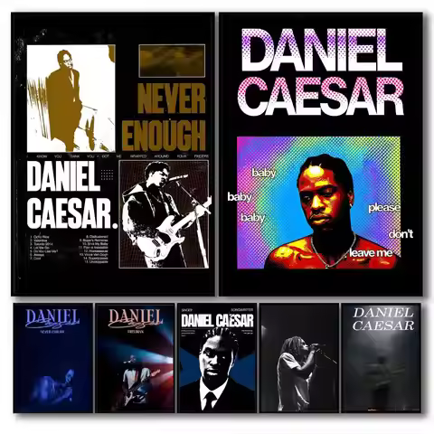 D-Daniel Caesar Poster Stickers Self-Adhesive Painting Mural Decor Wall Decals for Bedroom Living Ro