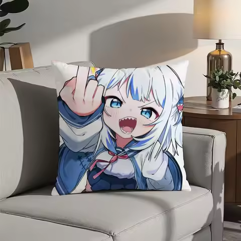 Kawaii Hololive Gawr Gura Pillow Case Plush Fabric Soft Pillowcase Double Sided Print Cushion Cover 