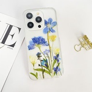 冰藍色花園手作押花手機殼 適用於iPhone Samsung Sony全系