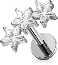 Helix Piercing Jewelry 16G 6mm 8mm - ASTM F136 Titanium Triple Star Cluster Cartilage Earring, Screw