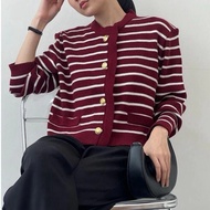 HECTIC Lalisa Knit Cardy Premium - Women's Striped Cardigan, Thick Premium Knit Material - Korean St