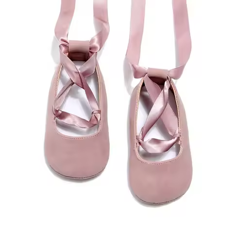 Princess Style PU Girl Shoes Soft Sole Cross Ribbon First Walkers Solid Color Moccasins